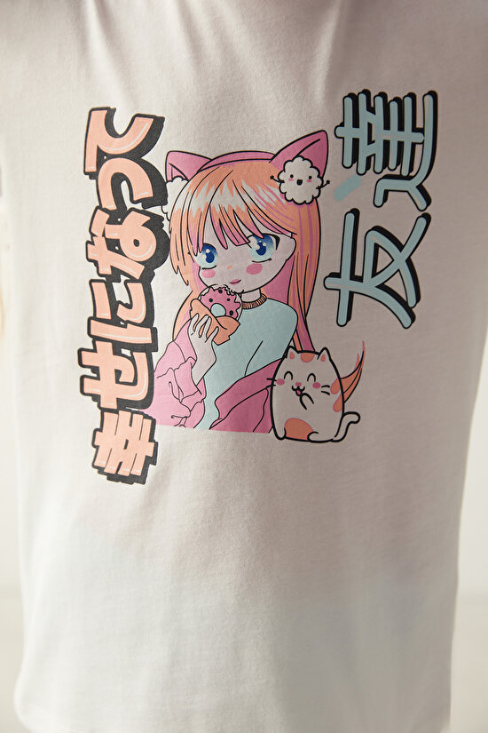 Kız Çocuğu Anime Kedi Desenli 2 li Pijama Takım - 4