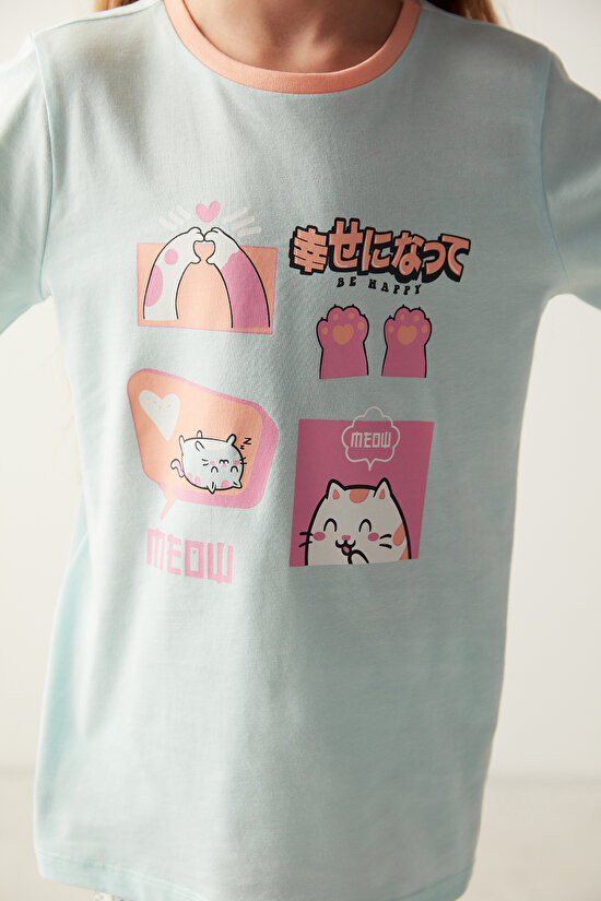 Kız Çocuğu Anime Kedi Desenli 2 li Pijama Takım - 5