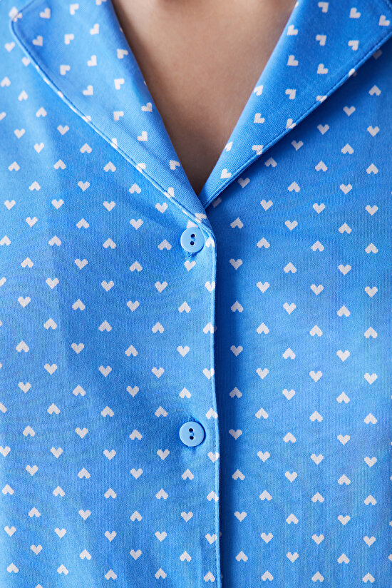 Tiny Hearts Mavi Gömlek Şort Pijama Takımı - 3