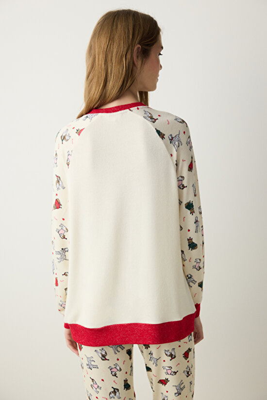 Woofmas Ekru Sweatshirt Pijama Üstü - 5