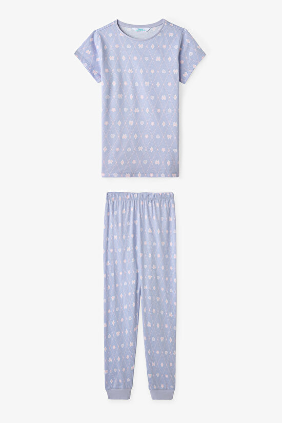 Koyu Lila Kız Çocuk Diamond 2'li Pijama Takımı - 2