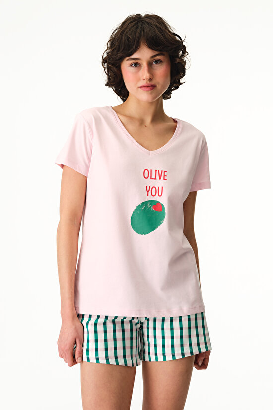 Colorful Olive You Shorts Pajama Set - 1