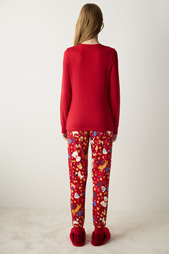 Hoowliday  Pantolon Kırmızı Pijama Takımı - 3