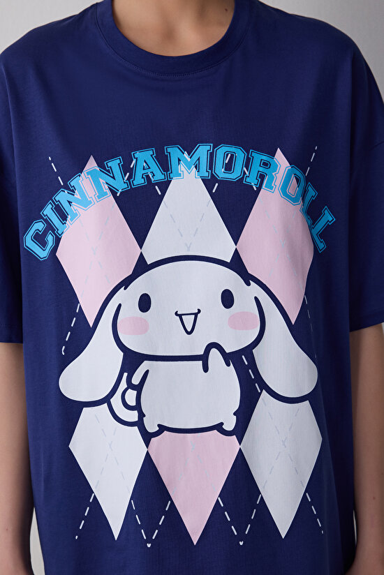 Lacivert Cinnamoroll Kısa Kollu Pamuklu Gecelik - 3