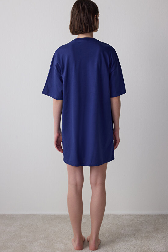 Lacivert Cinnamoroll Kısa Kollu Pamuklu Gecelik - 4