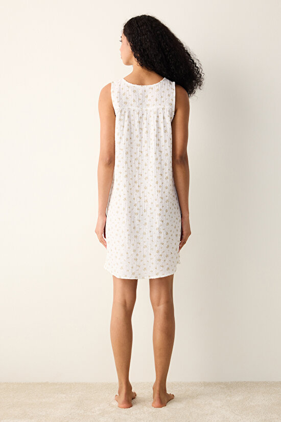 Pamuklu Floral Muslin Kırık Beyaz Elbise - 4