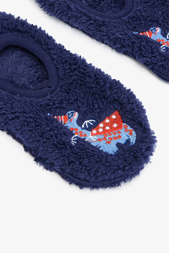 Dark Indigo Boys Dinosaur Patterned Embroidered Non-Slip Sole Home Slippers - 3