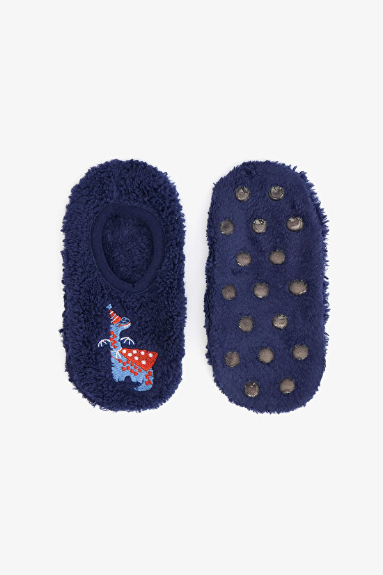 Dark Indigo Boys Dinosaur Patterned Embroidered Non-Slip Sole Home Slippers - 4