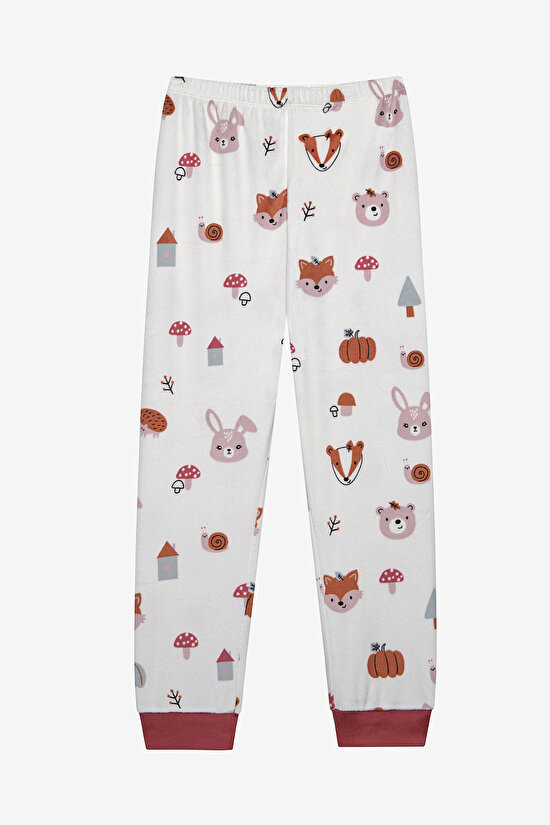 Kız Çocuk Animals Kırık Beyaz Pijama Takımı - 3