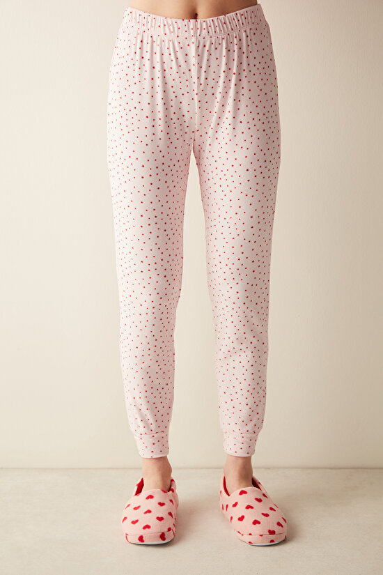 Yıldız Desenli Fuzzy Pantolon Pembe Pijama Altı - 1