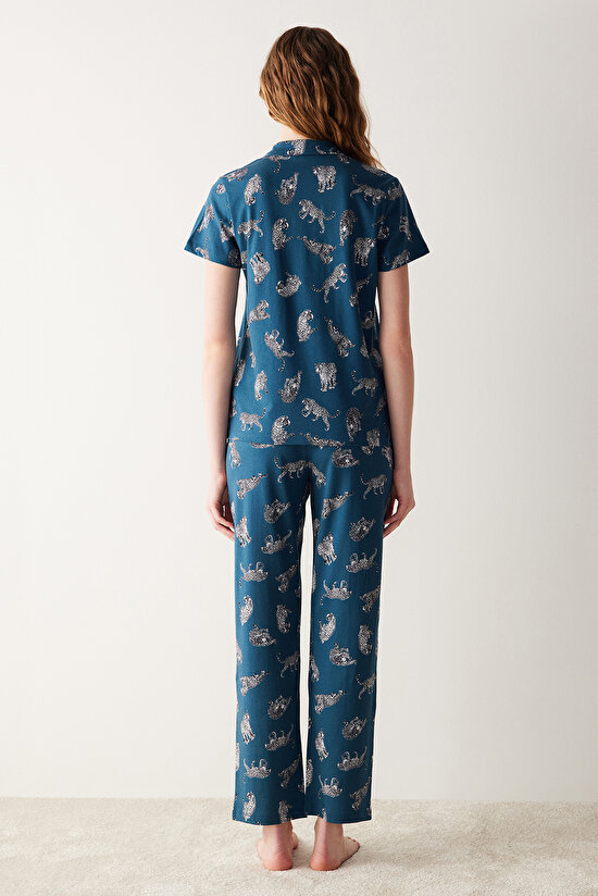 Base Dark Printed Gömlek Pijama Takımı - 4