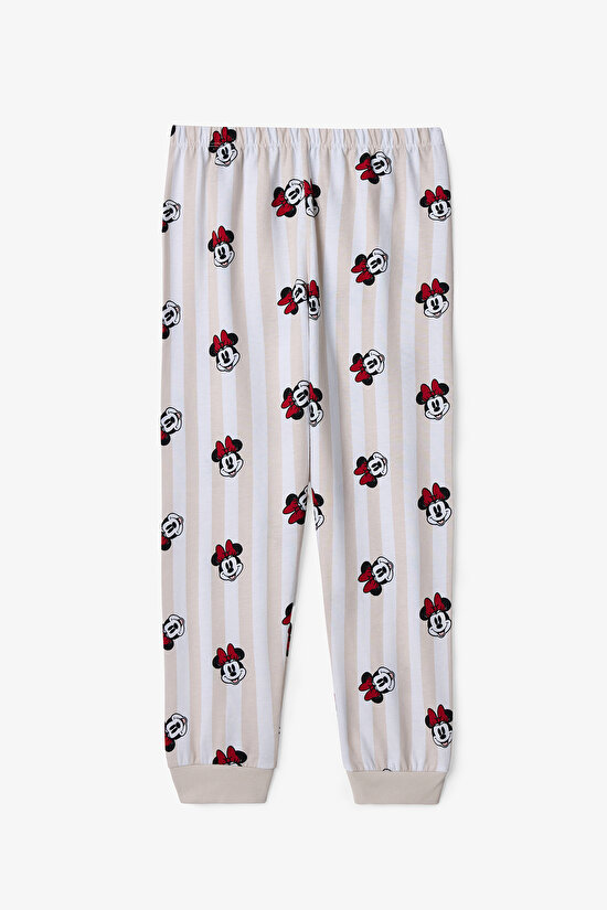 Optik Beyaz Kız Çocuk Minnie Mouse Pamuklu Uzun Kollu 2'li Pijama Takımı - 3