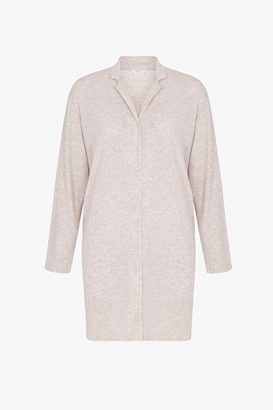 Beige Melange Talia Gomlek Long Sleeve Nightgown - 1