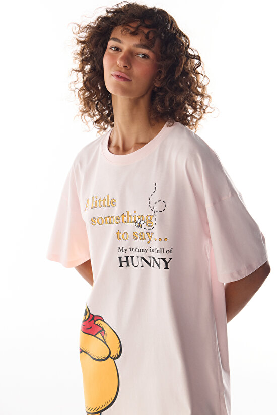Pembe Winnie The Pooh Ayı Desenli Kısa Kollu Gecelik - 3