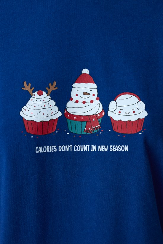 Lacivert Joyful Cupcakes Noel Desenli Uzun Kollu Pantolon Pijama Takımı - 3