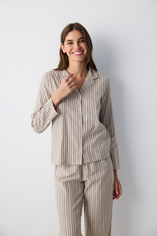 Emma Striped Grey Shirt Pant PJ Set - 3
