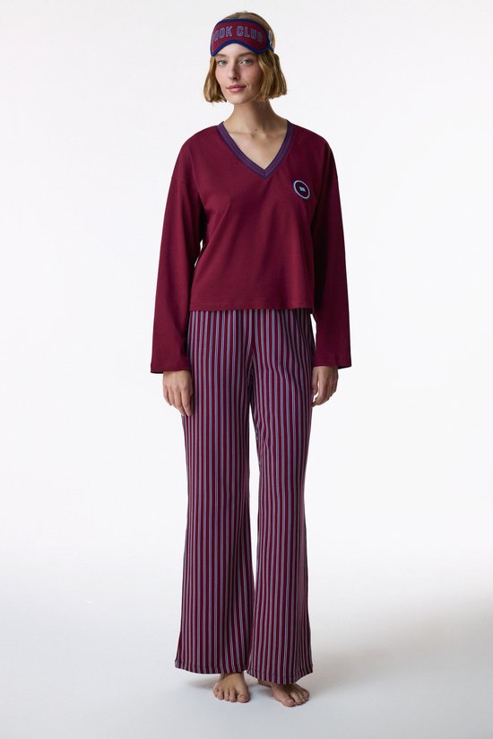 Burgundy Book Club Striped Long Sleeve Pyjama Set with Trousers - 1