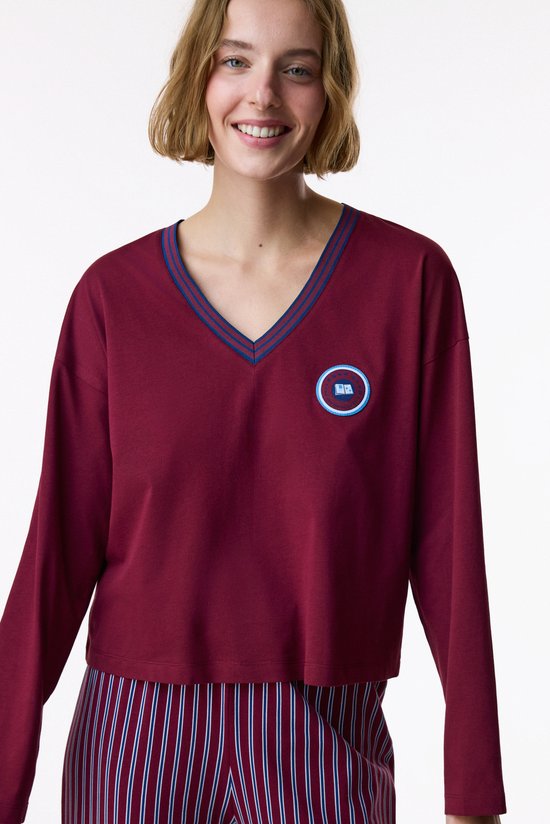 Burgundy Book Club Striped Long Sleeve Pyjama Set with Trousers - 2