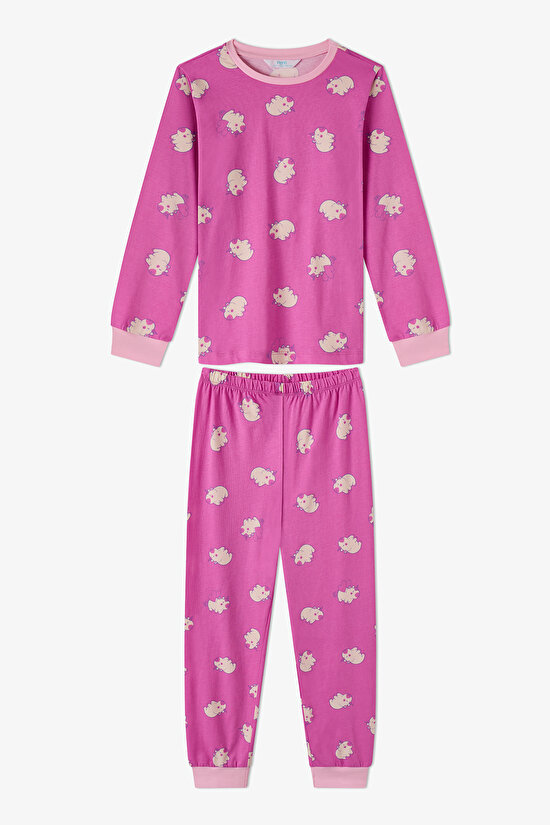 Kız Çocuk Pembe Capycorn Pamuklu Uzun Kollu 2'li Pijama Takımı - 2