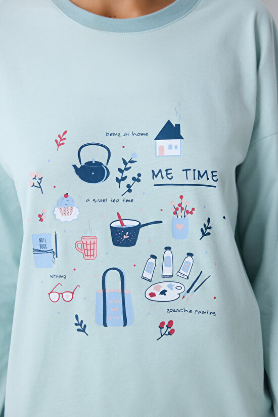 Pamuklu Me Time Açık Mint Yeşili Pantolon Pijama Takımı - 3