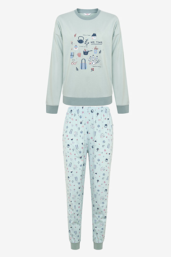 Pamuklu Me Time Açık Mint Yeşili Pantolon Pijama Takımı - 5