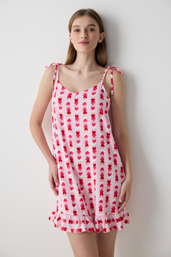 Carrie Printed Light Pink Night Dress - Penti Loves Paris Collection - 1