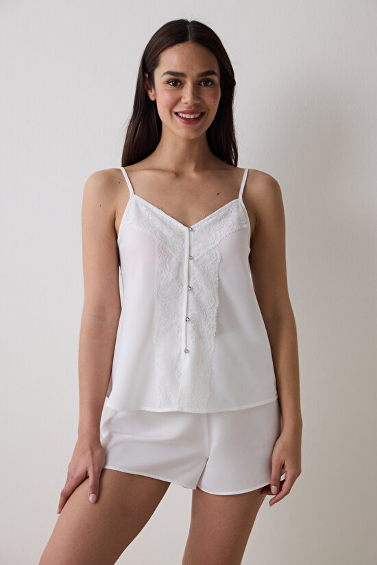 Bridal Delicate Saten Kırık Beyaz Şort Pijama Altı - 4