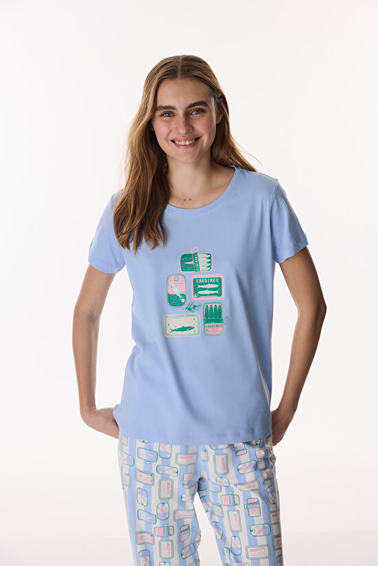 Mavi Sardines Pantolon Pijama Takımı - 2