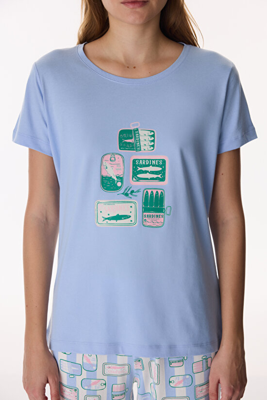 Mavi Sardines Pantolon Pijama Takımı - 3