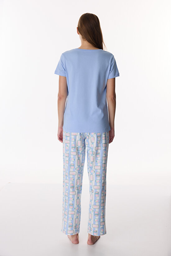 Mavi Sardines Pantolon Pijama Takımı - 4