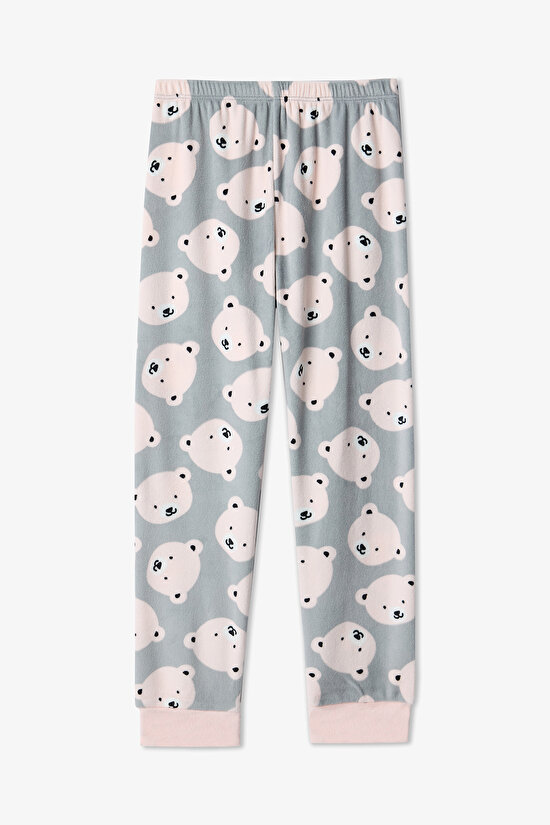 Gray Girls Bear Patterned Pajama Set - 3