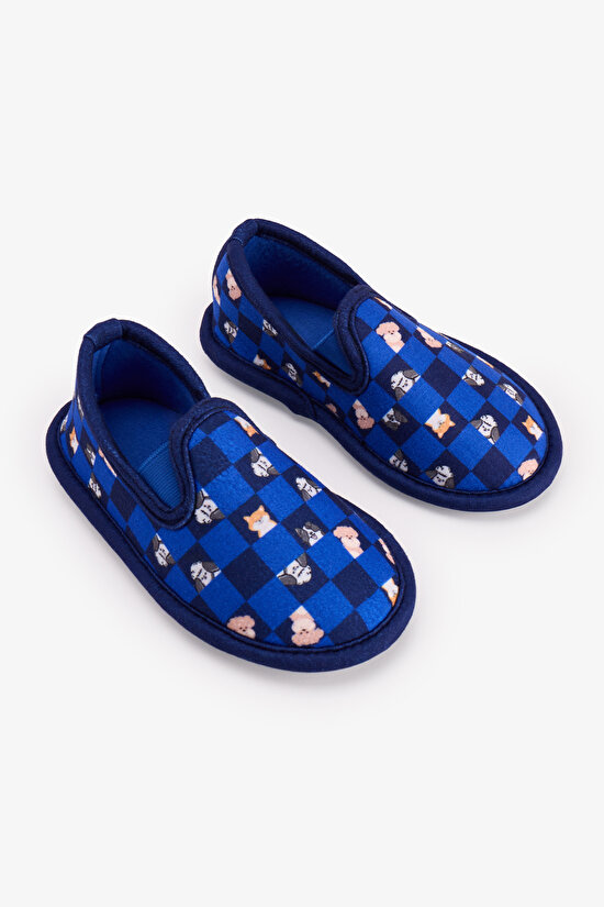 Boys' Saxe Blue The Paw Club Dinosaur Print Textured House Slippers - 2