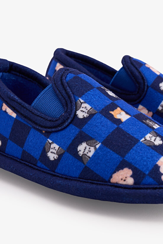 Boys' Saxe Blue The Paw Club Dinosaur Print Textured House Slippers - 3