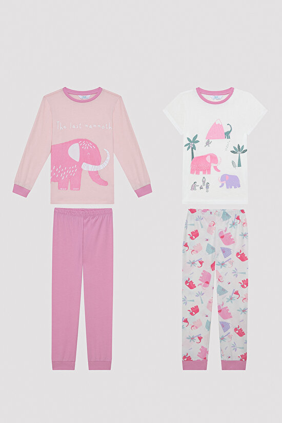 Kız Çocuk Mammoth Çok Renkli 2li Pijama Takımı - 1