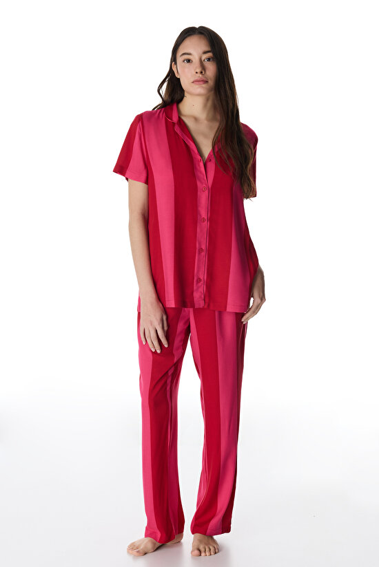 Red For You Striped Shirt & Pants Pajama Set - 3