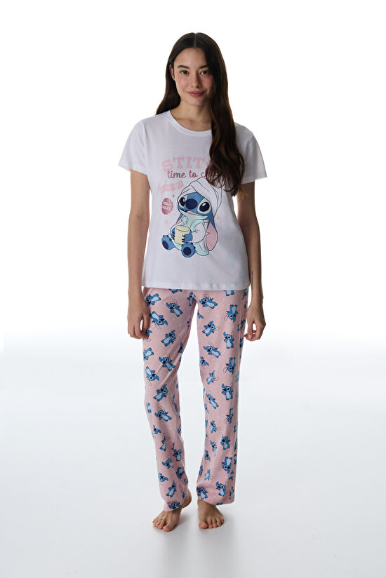 Pembe Lic Stitch Ohana Pantolon Pijama Takımı - 1