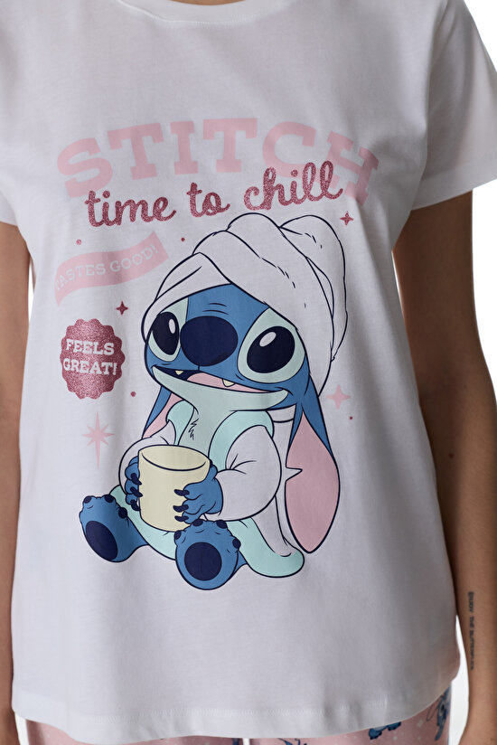 Pembe Lic Stitch Ohana Pantolon Pijama Takımı - 4