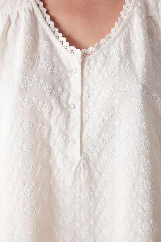 Mama Solid Kırık Beyaz Hamile Elbisesi - 3
