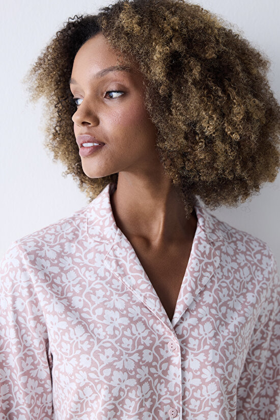 Pamuklu Dreamy Gül Kurusu Pembe Düğmeli Gömlek Pantolon Pijama Takımı - 3