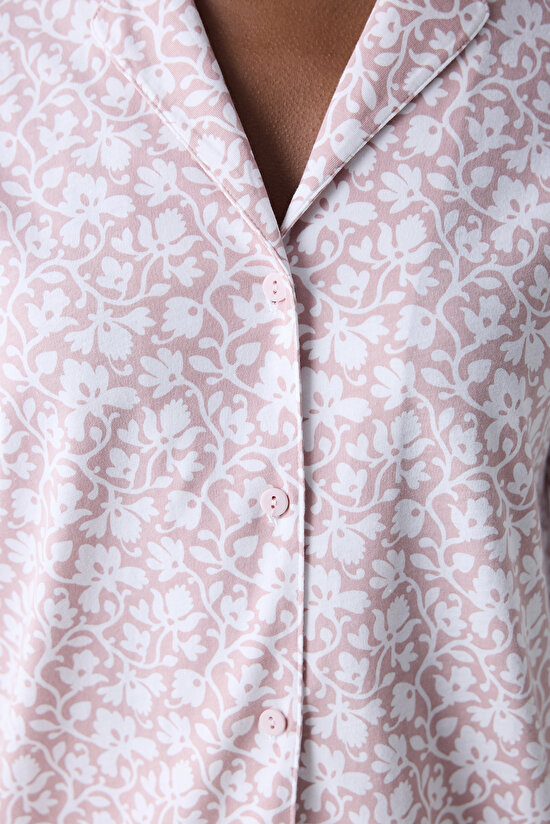 Pamuklu Dreamy Gül Kurusu Pembe Düğmeli Gömlek Pantolon Pijama Takımı - 4