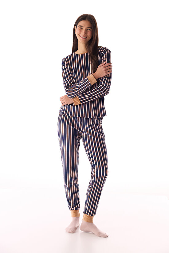 Navy Blue Striped Pajama Bottoms - 3