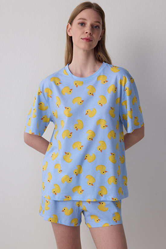 Cuteness Açık Mavi Şortlu Pijama Takımı - 1