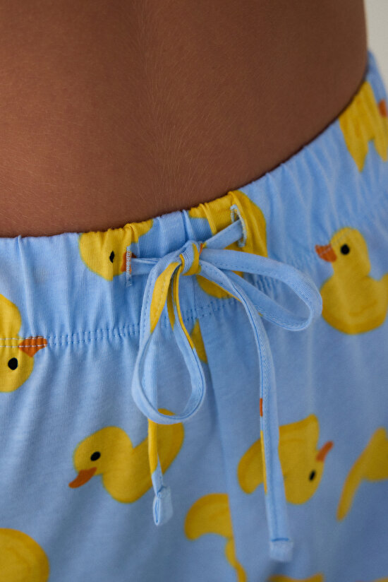 Açık Mavi Cuteness Bisiklet Yaka Pamuklu  Kısa Kollu Şortlu Pijama Takımı - 6