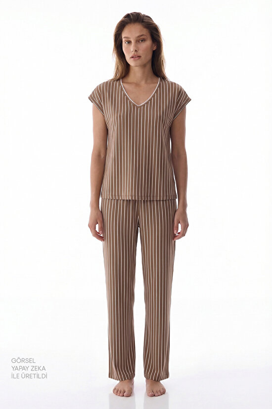 Açık Kahverengi Hera Pantolon Pijama Takımı - 5