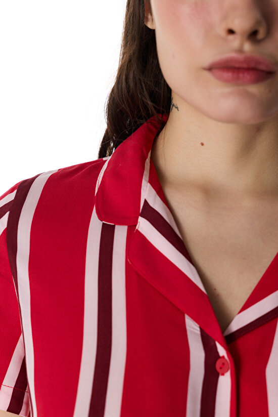 Kırmızı Fiona Gömlek Pantolon Pijama Takımı - 3