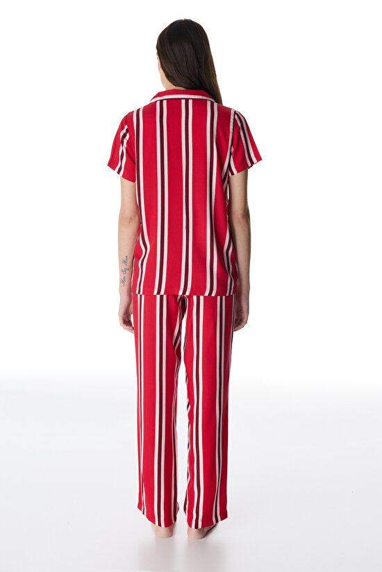 Kırmızı Fiona Gömlek Pantolon Pijama Takımı - 4