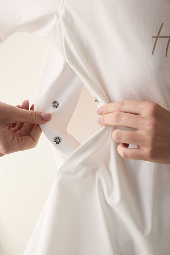 Pamuklu Mama Hug Time Tişört Beyaz Pijama Üstü - 3