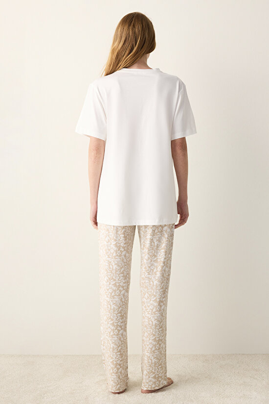 Pamuklu Mama Hug Time Tişört Beyaz Pijama Üstü - 4