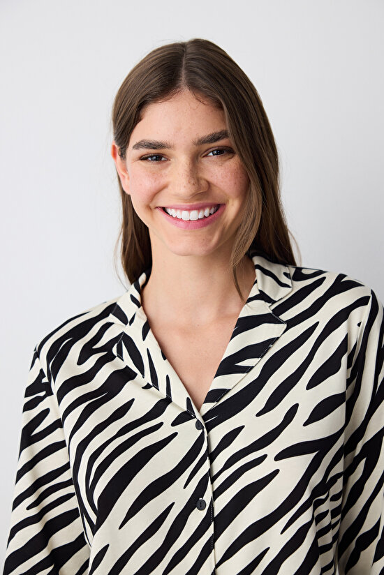 Pamuklu Zebra Gri Gömlek Pantolon Pijama Takımı - 3