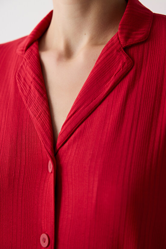 New York Time Kırmızı Gömlek Pantolon Pijama Takımı - 3